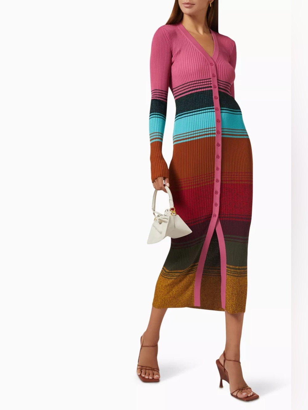 STAUD Shoko Rib-Knit Sweater Dress Size Medium Long Sleeve Color Block Stripe - Picture 3 of 11